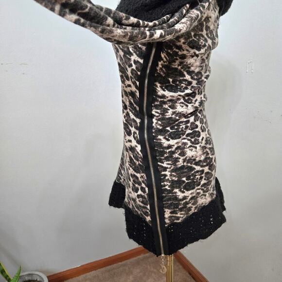 Graychild Leopard Sweater Zip Bling Moon Detail Vintage 90s Y2K Mob Wive Goth - Picture 4 of 12